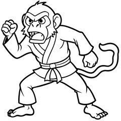 Angry Karate monkey White Background line art vector illustration