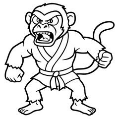 Angry Karate monkey White Background line art vector illustration
