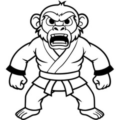 Angry Karate monkey White Background line art vector illustration