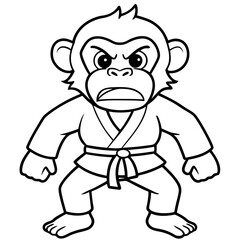 Angry Karate monkey White Background line art vector illustration