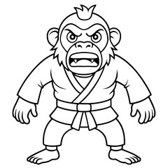 Angry Karate monkey White Background line art vector illustration