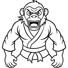Angry Karate monkey White Background line art vector illustration