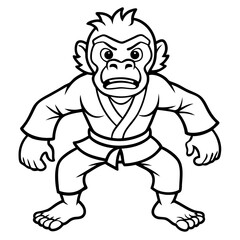 Angry Karate monkey White Background line art vector illustration