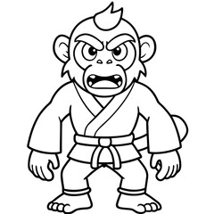 Angry Karate monkey White Background line art vector illustration