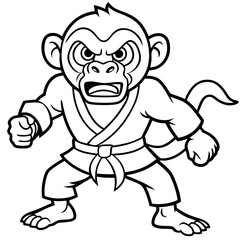 Angry Karate monkey White Background line art vector illustration