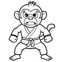 Angry Karate monkey White Background line art vector illustration