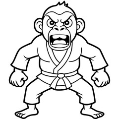 Angry Karate monkey White Background line art vector illustration