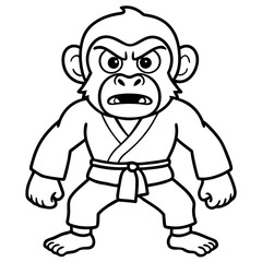 Angry Karate monkey White Background line art vector illustration