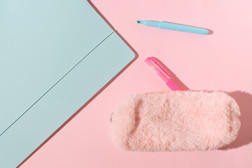 Pastel pink and blue back to school concept.