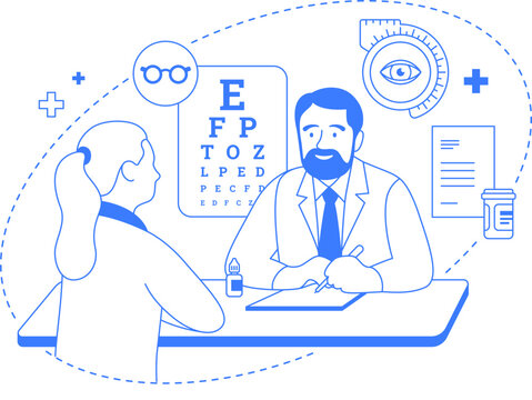 blue ophthalmologist examining patient eye chart clip art preview