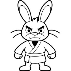 Angry Karate bunny White Background line art vector illustration