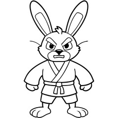 Angry Karate bunny White Background line art vector illustration