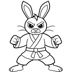 Angry Karate bunny White Background line art vector illustration