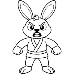 Angry Karate bunny White Background line art vector illustration