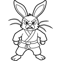 Angry Karate bunny White Background line art vector illustration