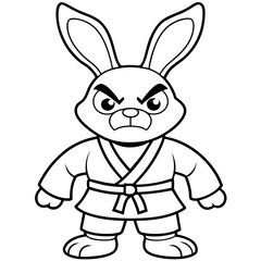 Angry Karate bunny White Background line art vector illustration