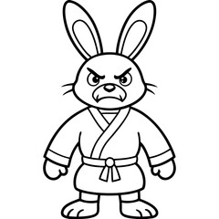 Angry Karate bunny White Background line art vector illustration