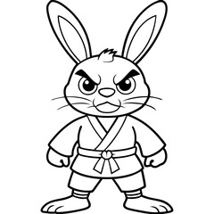 Angry Karate bunny White Background line art vector illustration