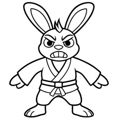 Angry Karate bunny White Background line art vector illustration