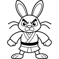 Angry Karate bunny White Background line art vector illustration
