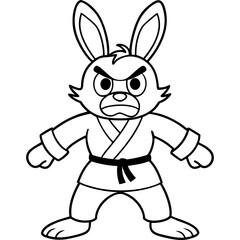 Angry Karate bunny White Background line art vector illustration