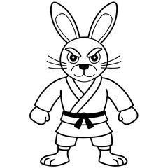 Angry Karate bunny White Background line art vector illustration