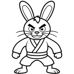 Angry Karate bunny White Background line art vector illustration