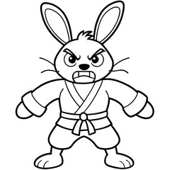 Angry Karate bunny White Background line art vector illustration