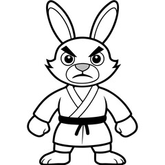 Angry Karate bunny White Background line art vector illustration