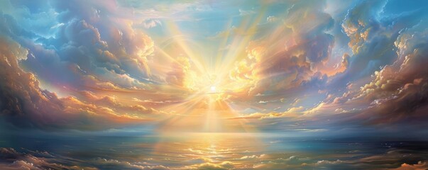 Fototapeta premium A breathtaking celestial sunrise over a vast ocean.