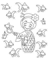 Summer festival Kingyo-sukui coloring page.