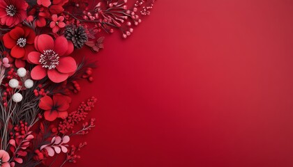 Vibrant red floral arrangement with white accents on a bold red background