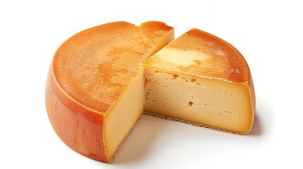 Large piece of milk cheese on a white background, isolate