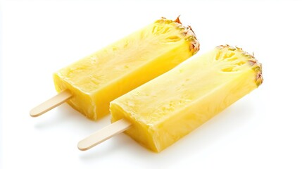 Pineapple ice cream on a stick on a white background, isolated