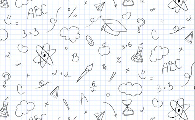 Naklejka premium Hand drawn school supplies seamless pattern