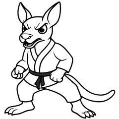 Angry Karate kangaroo White Background line art vector illustration