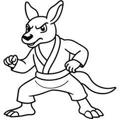 Angry Karate kangaroo White Background line art vector illustration