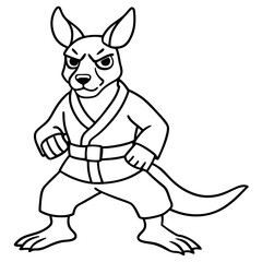 Angry Karate kangaroo White Background line art vector illustration