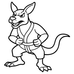 Angry Karate kangaroo White Background line art vector illustration