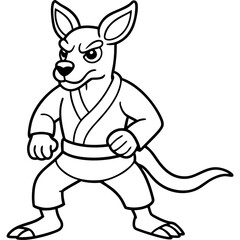 Angry Karate kangaroo White Background line art vector illustration