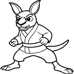 Angry Karate kangaroo White Background line art vector illustration