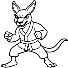 Angry Karate kangaroo White Background line art vector illustration