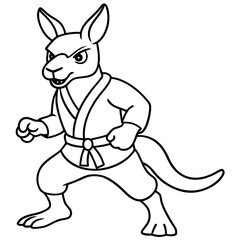 Angry Karate kangaroo White Background line art vector illustration