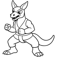 Angry Karate kangaroo White Background line art vector illustration