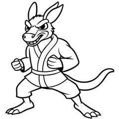 Angry Karate kangaroo White Background line art vector illustration
