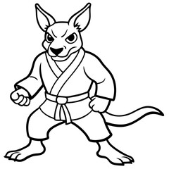 Angry Karate kangaroo White Background line art vector illustration