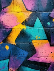 Naklejka premium Colorful urban graffiti on a brick wall during daylight