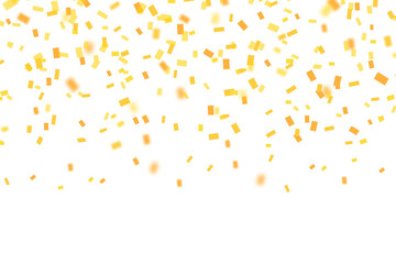 Falling golden confetti design isolated on transparent background. Gold rectangular confetti. Luxury design elements for holiday, postcard, poster, website, carnival, birthday. PNG