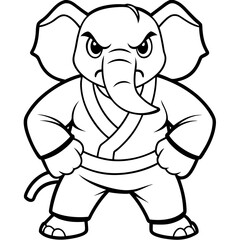 Angry Karate elephant White Background line art vector illustration