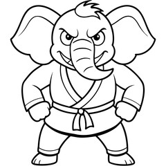 Angry Karate elephant White Background line art vector illustration